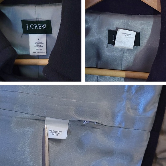 J. Crew Dark Blue Navy Double-Breasted Wool Pea Coat Women Size 6 - Picture 10 of 12